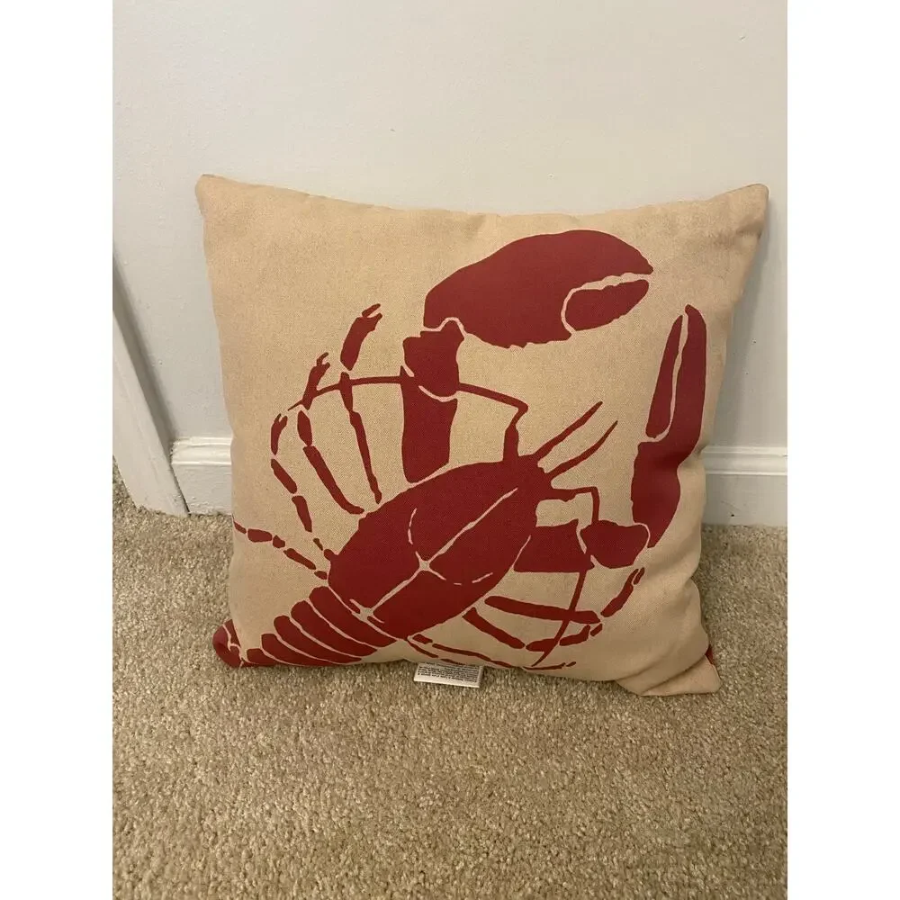 Set of 3 Hampton Bay Coastal Lobster & Stripe Throw Pillows Nautical Beach Decor
